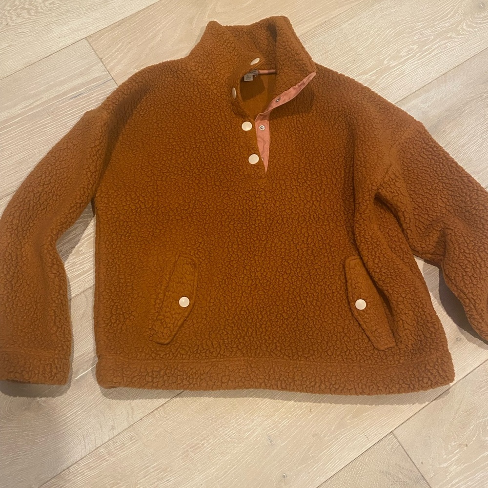 JCrew Cozy Brown Teddy Fleece Pullover. Large never worn.